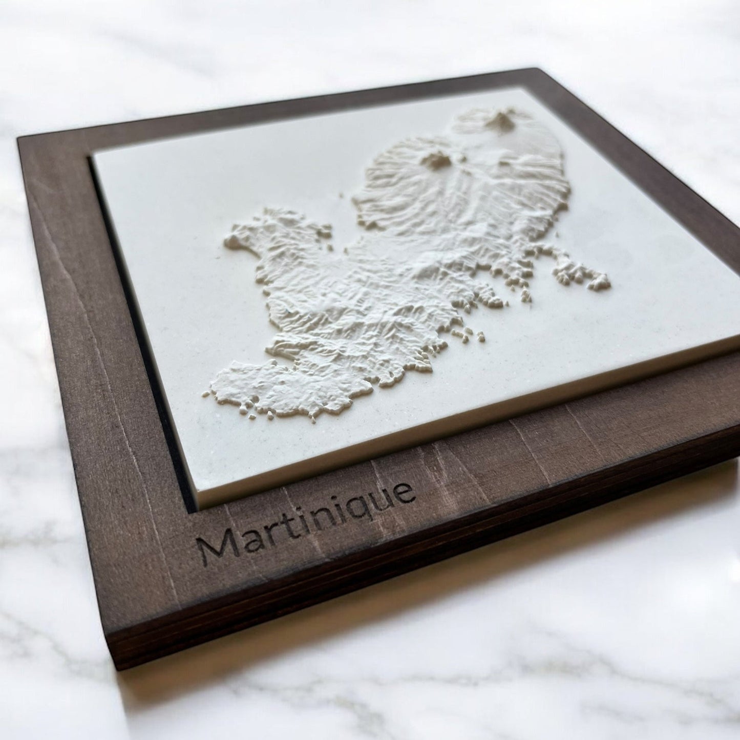 Carte 3D de l'Île de la Martinique - Moulage en Béton Clair - Topographie de l'Île aux Fleurs - Sans Base en Bois - Sous les Toits de Paris