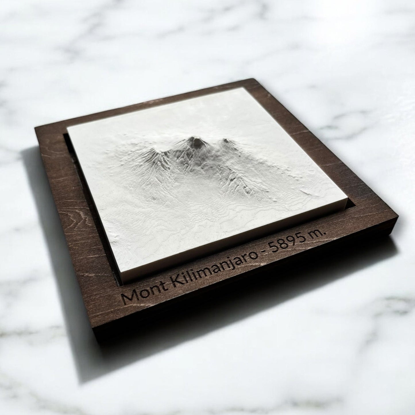 Carte 3D du Mont Kilimanjaro - Moulage en Béton Clair - Topographie du Plus Haut Sommet d'Afrique - Avec Base en Bois - Sous les Toits de Paris