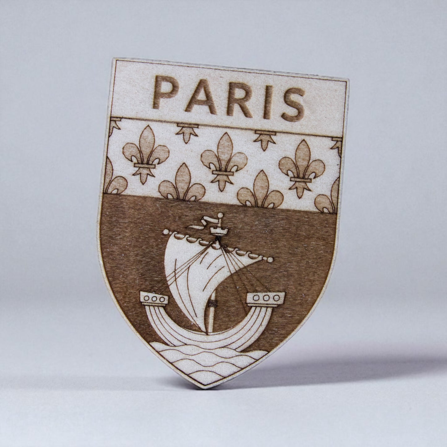Wooden Magnet - Coat of Arms of the City of Paris - Fluctuat Nec Mergitur - Coat of Arms of Paris