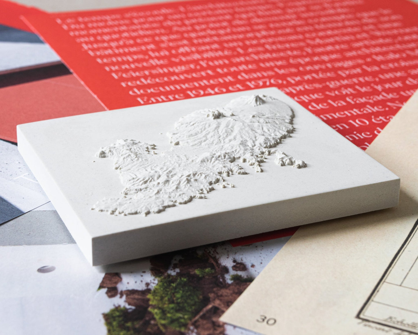 Carte 3D de l'Île de la Martinique - Moulage en Béton Clair - Topographie de l'Île aux Fleurs - Sans Base en Bois - Sous les Toits de Paris