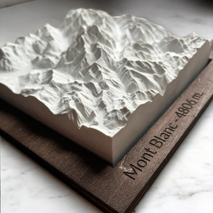 Carte 3D du Mont Blanc - Moulage en Béton Clair - Topographie de la Vallée de Chamonix - Taille S (10x10 cm) - Sous les Toits de Paris