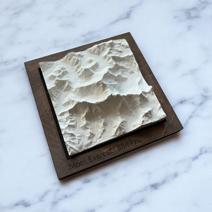 Carte 3D du Mont Everest, Nuptse & Lhotse - Moulage en Béton Clair - Topographie du Plus Haut Sommet du Monde - Sans Base en Bois - Sous les Toits de Paris