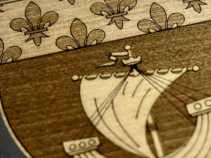 Magnet en Bois - Blason de la Ville de Paris - Fluctuat Nec Mergitur - Armoiries de Paris - Aimant pour Réfrigérateur - Petit (50 MM) - Sous les Toits de Paris