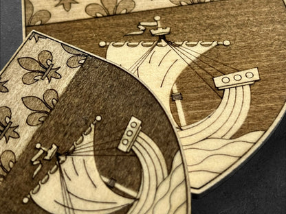 Magnet en Bois - Blason de la Ville de Paris - Fluctuat Nec Mergitur - Armoiries de Paris - Aimant pour Réfrigérateur - Petit (50 MM) - Sous les Toits de Paris