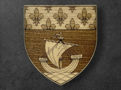 Magnet en Bois - Blason de la Ville de Paris - Fluctuat Nec Mergitur - Armoiries de Paris - Aimant pour Réfrigérateur - Petit (50 MM) - Sous les Toits de Paris