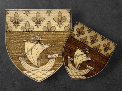 Magnet en Bois - Blason de la Ville de Paris - Fluctuat Nec Mergitur - Armoiries de Paris - Aimant pour Réfrigérateur - Petit (50 MM) - Sous les Toits de Paris
