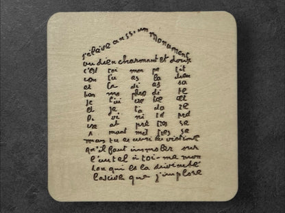 Sous Verres en Bois - Calligrammes de Guillaume Apollinaire - Crâne, Cheval, Portrait, Maison - Poésie en Image - Lot de 5 - Sous les Toits de Paris