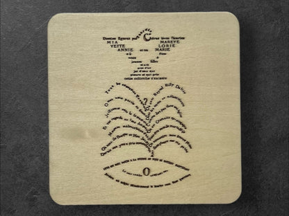 Sous Verres en Bois - Calligrammes de Guillaume Apollinaire - Crâne, Cheval, Portrait, Maison - Poésie en Image - Lot de 5 - Sous les Toits de Paris