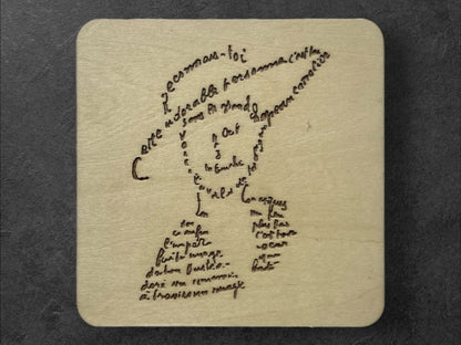 Sous Verres en Bois - Calligrammes de Guillaume Apollinaire - Crâne, Cheval, Portrait, Maison - Poésie en Image - Lot de 5 - Sous les Toits de Paris
