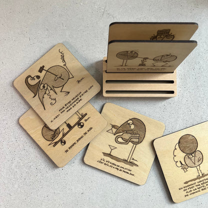 Sous - Verres en Bois - Dessins des Shadoks - Je Pompe Donc Je Suis - Modèle 2 - Sous les Toits de Paris