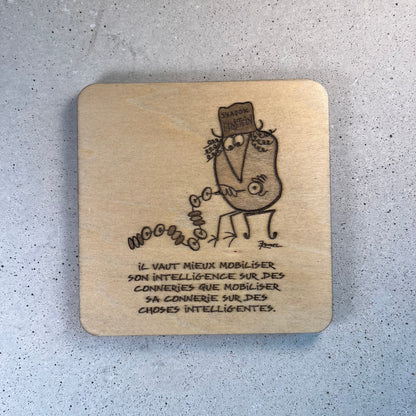 Sous - Verres en Bois - Dessins des Shadoks - Je Pompe Donc Je Suis - Modèle 2 - Sous les Toits de Paris