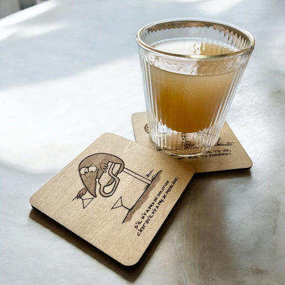 Sous Verres en Bois - Dessins des Shadoks - Je Pompe Donc Je Suis - Modèle 1 - Sous les Toits de Paris