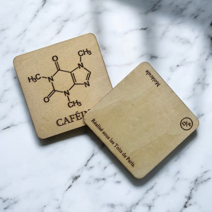 Sous Verres en Bois - Série Caféine & Théine - Molécule de Méthylthéobromine - Lot de 2 x 1 (Caféine & Théine) - Sous les Toits de Paris